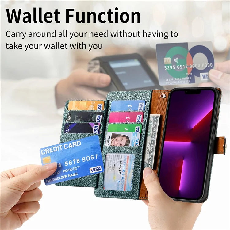 For iPhone 13 Pro Case RFID Blocking Zipper Leather Phone Cover with Wallet Card Slots