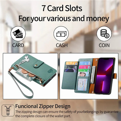 For iPhone 13 Pro Case RFID Blocking Zipper Leather Phone Cover with Wallet Card Slots
