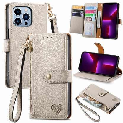 For iPhone 13 Pro Case RFID Blocking Zipper Leather Phone Cover with Wallet Card Slots