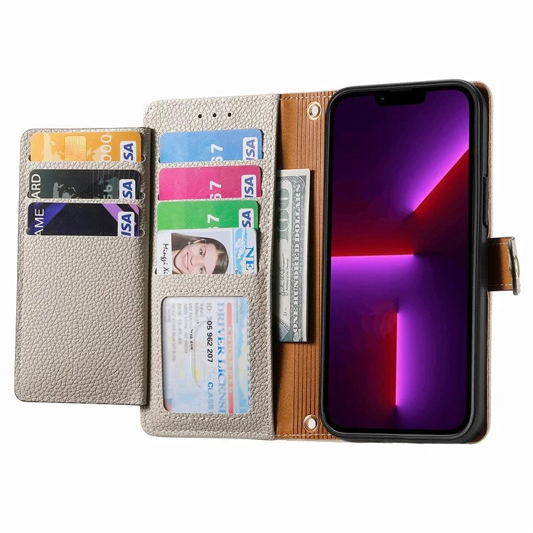For iPhone 13 Pro Case RFID Blocking Zipper Leather Phone Cover with Wallet Card Slots