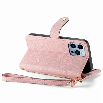 For iPhone 13 Pro Case RFID Blocking Zipper Leather Phone Cover with Wallet Card Slots