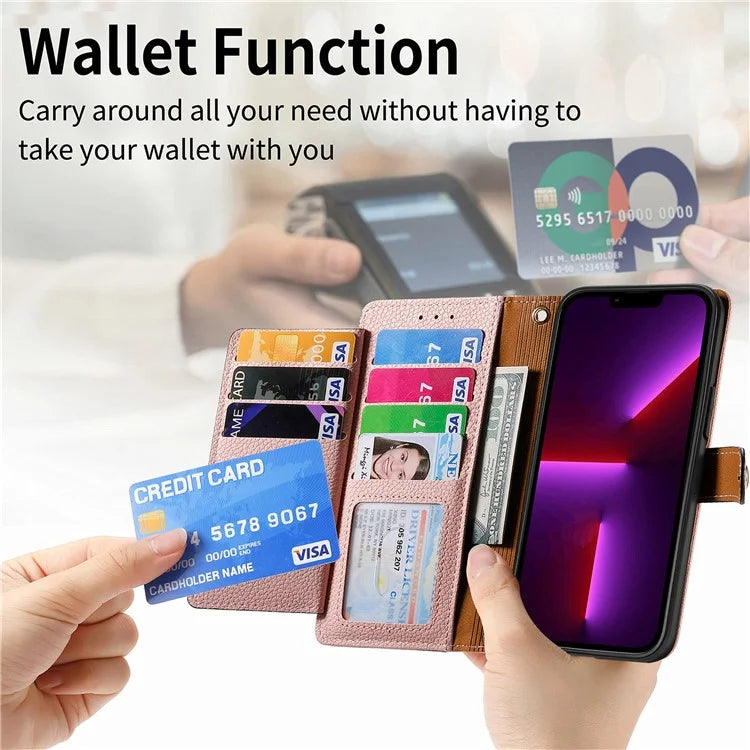 For iPhone 13 Pro Case RFID Blocking Zipper Leather Phone Cover with Wallet Card Slots