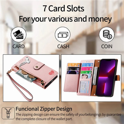 For iPhone 13 Pro Case RFID Blocking Zipper Leather Phone Cover with Wallet Card Slots