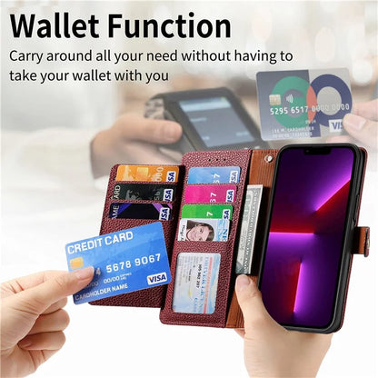 For iPhone 13 Pro Case RFID Blocking Zipper Leather Phone Cover with Wallet Card Slots