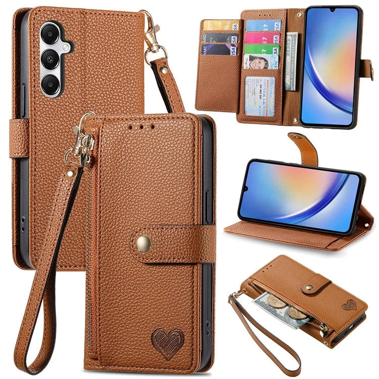 For Samsung Galaxy A35 5G Wallet Case Heart Shape Imprinted Leather Phone Cover