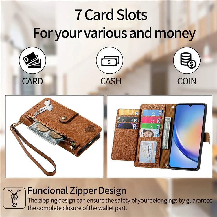 For Samsung Galaxy A35 5G Wallet Case Heart Shape Imprinted Leather Phone Cover