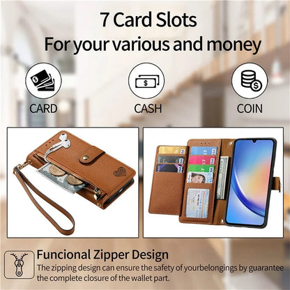 For Samsung Galaxy A35 5G Wallet Case Heart Shape Imprinted Leather Phone Cover