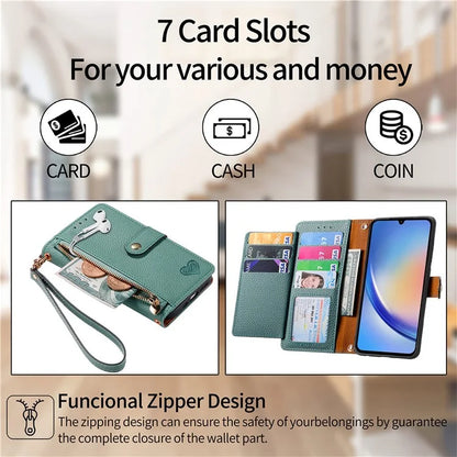 For Samsung Galaxy A35 5G Wallet Case Heart Shape Imprinted Leather Phone Cover