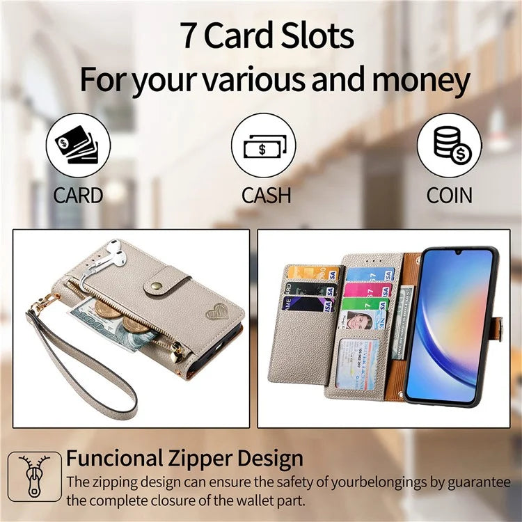 For Samsung Galaxy A35 5G Wallet Case Heart Shape Imprinted Leather Phone Cover