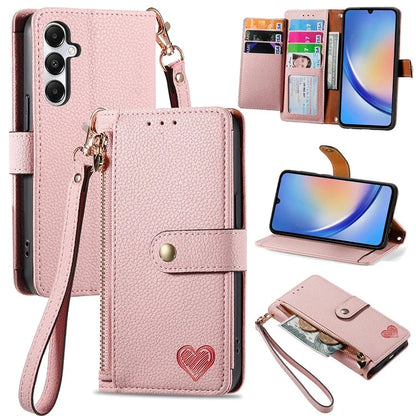 For Samsung Galaxy A35 5G Wallet Case Heart Shape Imprinted Leather Phone Cover