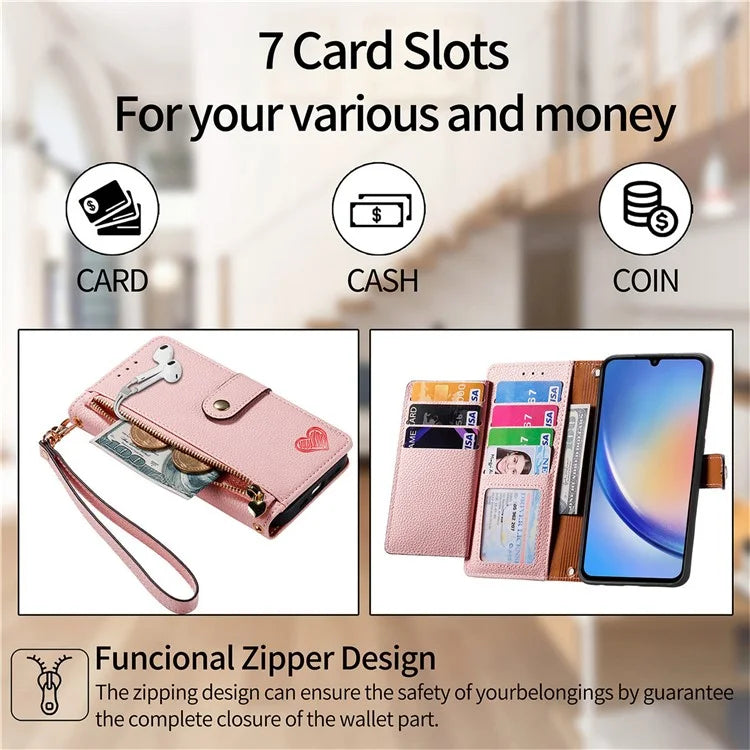 For Samsung Galaxy A35 5G Wallet Case Heart Shape Imprinted Leather Phone Cover
