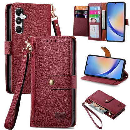 For Samsung Galaxy A35 5G Wallet Case Heart Shape Imprinted Leather Phone Cover