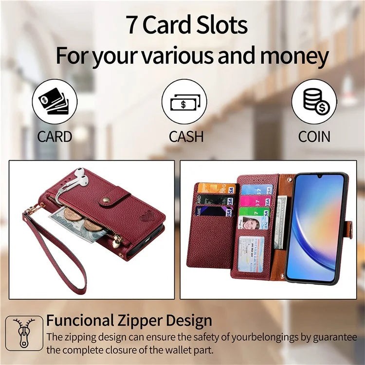 For Samsung Galaxy A35 5G Wallet Case Heart Shape Imprinted Leather Phone Cover