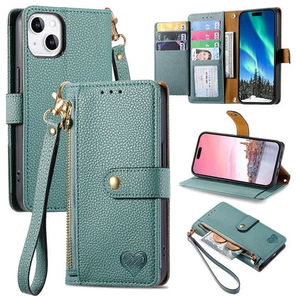For iPhone 14 / 13 Leather Case RFID Blocking Zipper Pocket Phone Cover Folding Stand