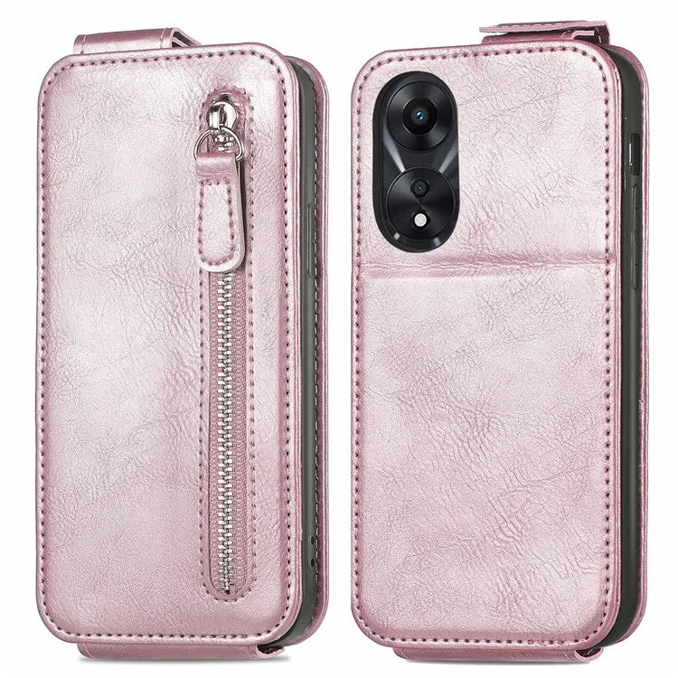 For Oppo A58 4G Case PU Leather Zipper Wallet Solid Color Design Phone Protector