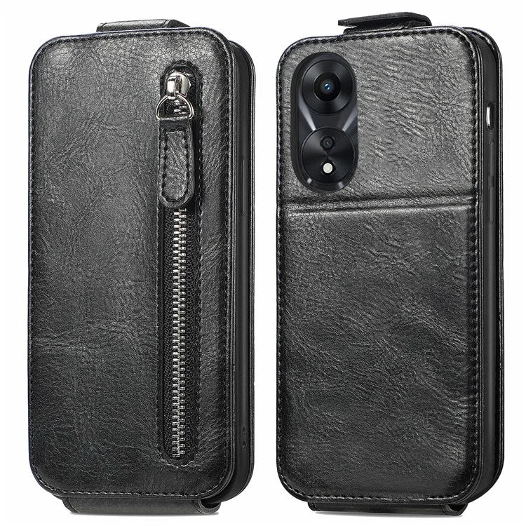 For Oppo A58 4G Case PU Leather Zipper Wallet Solid Color Design Phone Protector