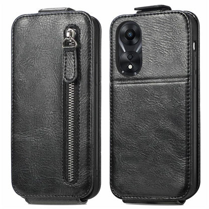 For Oppo A58 4G Case PU Leather Zipper Wallet Solid Color Design Phone Protector