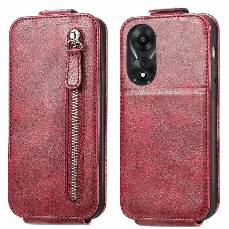 For Oppo A58 4G Case PU Leather Zipper Wallet Solid Color Design Phone Protector