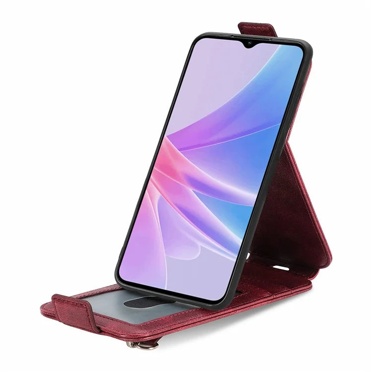 For Oppo A58 4G Case PU Leather Zipper Wallet Solid Color Design Phone Protector