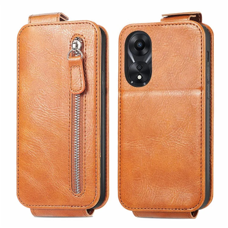 For Oppo A58 4G Case PU Leather Zipper Wallet Solid Color Design Phone Protector