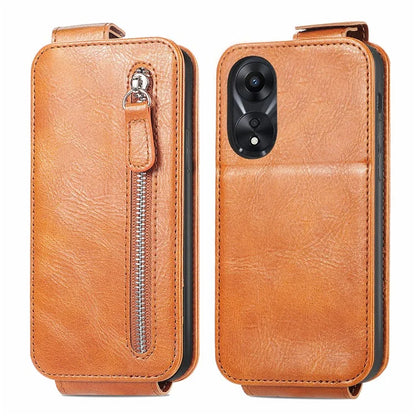 For Oppo A58 4G Case PU Leather Zipper Wallet Solid Color Design Phone Protector