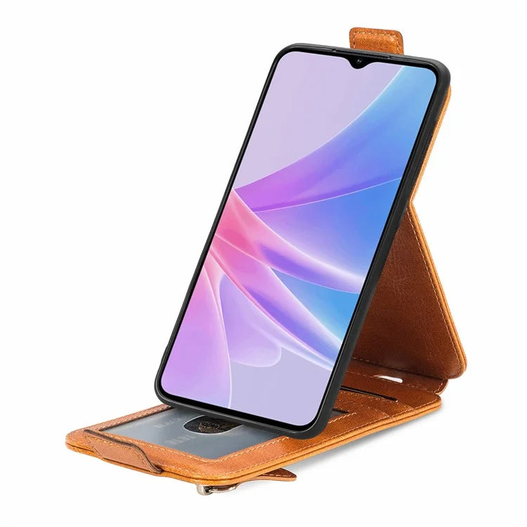 For Oppo A58 4G Case PU Leather Zipper Wallet Solid Color Design Phone Protector