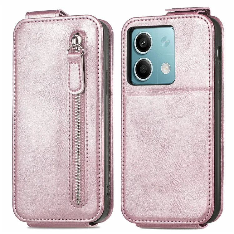 For Xiaomi Redmi Note 13 5G Case Vertical Flip Stand Phone Shell with Zipper Wallet