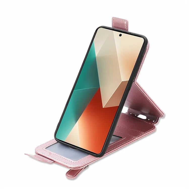 For Xiaomi Redmi Note 13 5G Case Vertical Flip Stand Phone Shell with Zipper Wallet