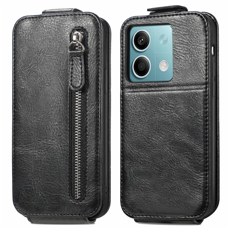 For Xiaomi Redmi Note 13 5G Case Vertical Flip Stand Phone Shell with Zipper Wallet