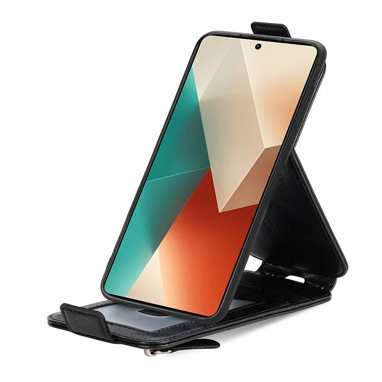 For Xiaomi Redmi Note 13 5G Case Vertical Flip Stand Phone Shell with Zipper Wallet