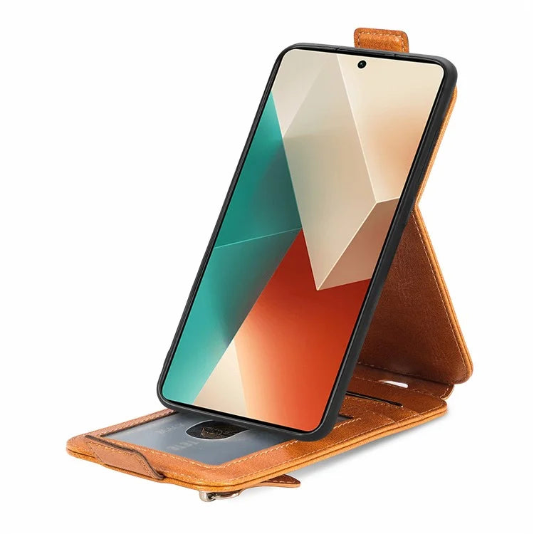 For Xiaomi Redmi Note 13 5G Case Vertical Flip Stand Phone Shell with Zipper Wallet