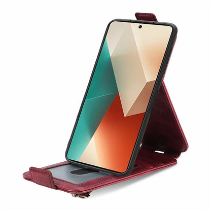 For Xiaomi Redmi Note 13 5G Case Vertical Flip Stand Phone Shell with Zipper Wallet