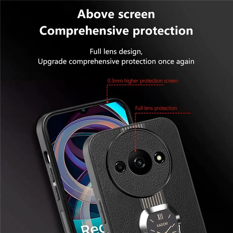 KADEM For Xiaomi Redmi A3 Case Kickstand Leather Coated TPU+Acrylic Phone Back Protector