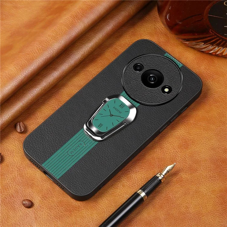 KADEM For Xiaomi Redmi A3 Case Kickstand Leather Coated TPU+Acrylic Phone Back Protector