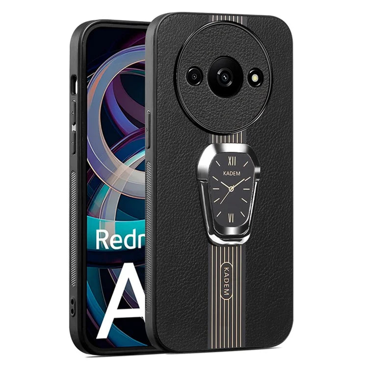 KADEM For Xiaomi Redmi A3 Case Kickstand Leather Coated TPU+Acrylic Phone Back Protector