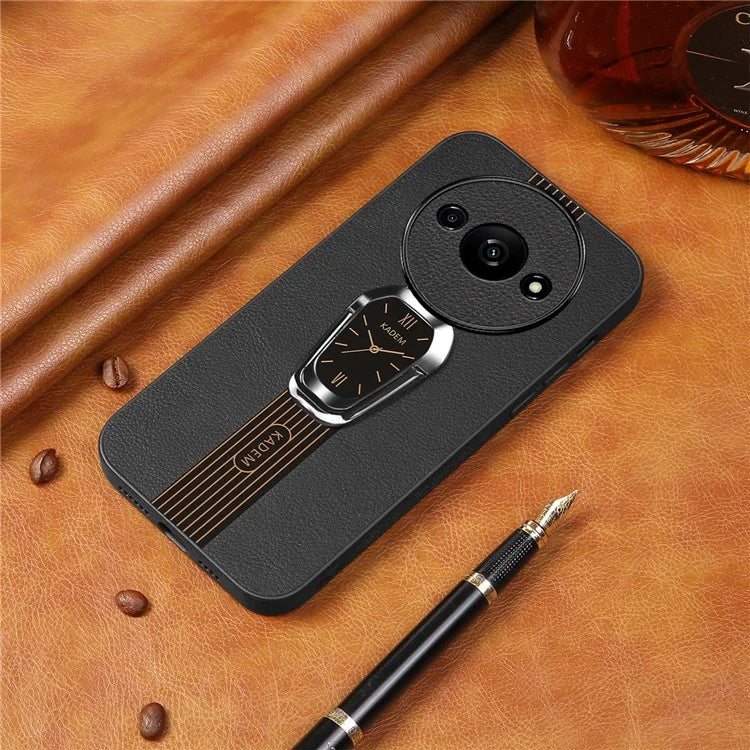 KADEM For Xiaomi Redmi A3 Case Kickstand Leather Coated TPU+Acrylic Phone Back Protector