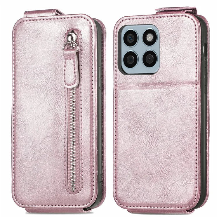 For Honor X8b 4G Case PU Leather Up and Down Open Zipper Wallet Phone Cover