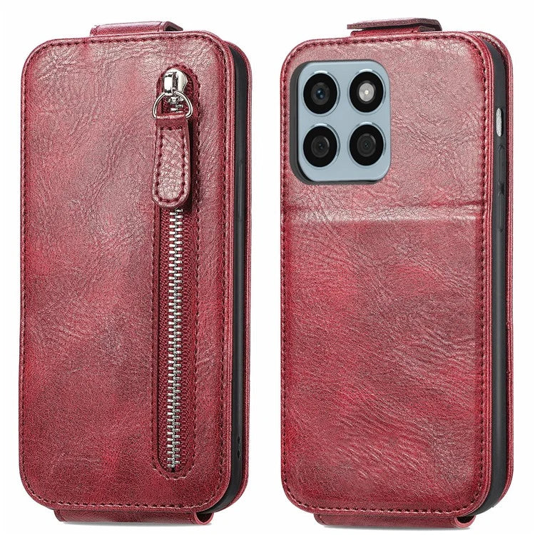 For Honor X8b 4G Case PU Leather Up and Down Open Zipper Wallet Phone Cover