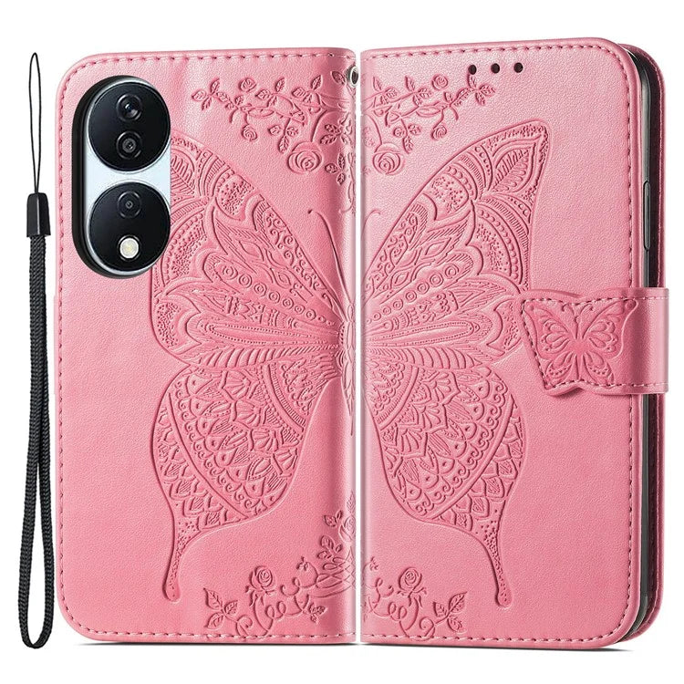 For Honor X7b 4G Shockproof Case Butterfly Pattern Wallet Style Phone Guard Cover