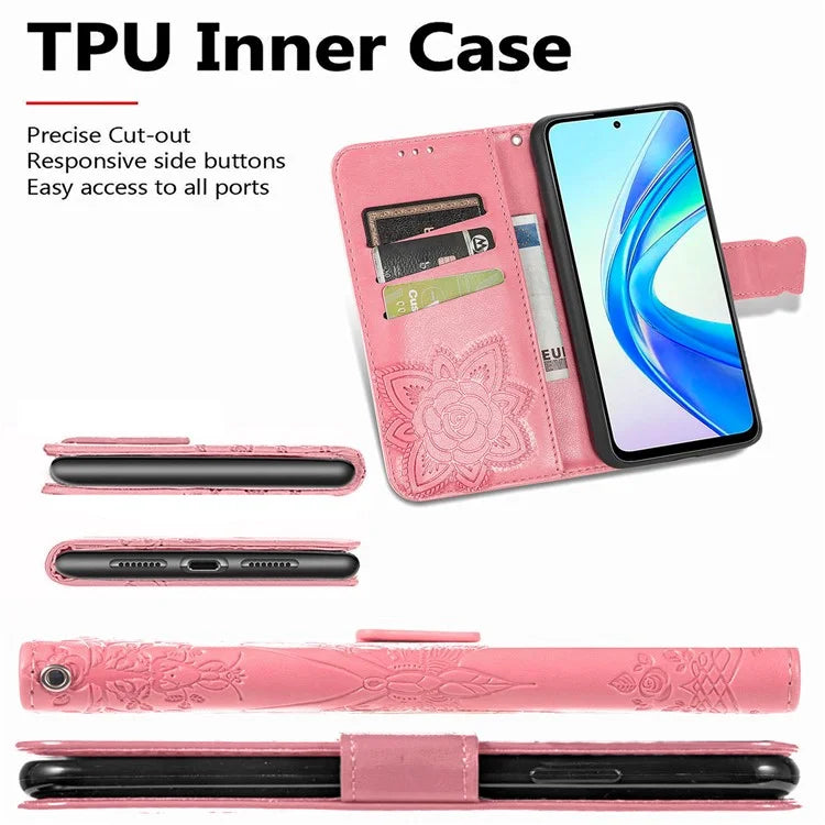 For Honor X7b 4G Shockproof Case Butterfly Pattern Wallet Style Phone Guard Cover