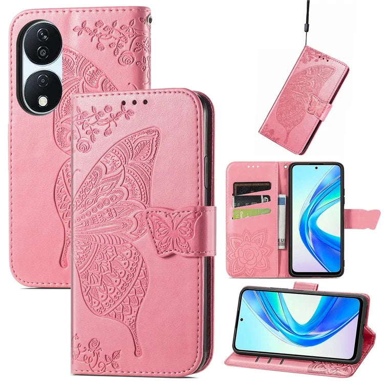 For Honor X7b 4G Shockproof Case Butterfly Pattern Wallet Style Phone Guard Cover