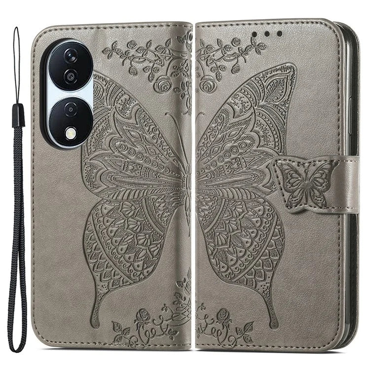 For Honor X7b 4G Shockproof Case Butterfly Pattern Wallet Style Phone Guard Cover