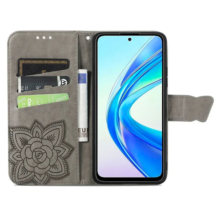 For Honor X7b 4G Shockproof Case Butterfly Pattern Wallet Style Phone Guard Cover