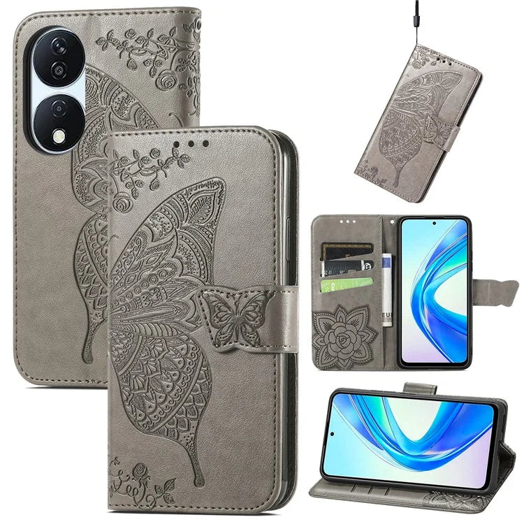 For Honor X7b 4G Shockproof Case Butterfly Pattern Wallet Style Phone Guard Cover