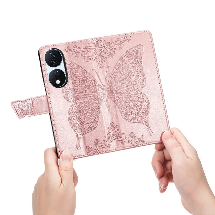For Honor X7b 4G Shockproof Case Butterfly Pattern Wallet Style Phone Guard Cover