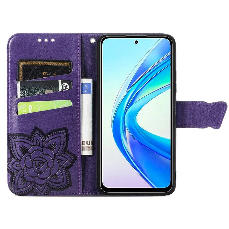 For Honor X7b 4G Shockproof Case Butterfly Pattern Wallet Style Phone Guard Cover
