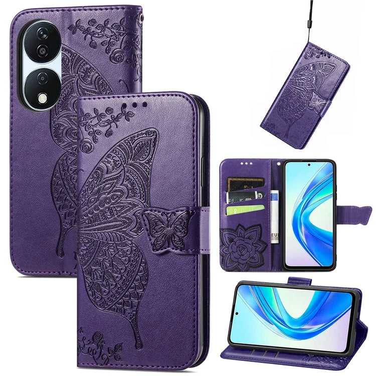 For Honor X7b 4G Shockproof Case Butterfly Pattern Wallet Style Phone Guard Cover