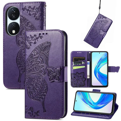 For Honor X7b 4G Shockproof Case Butterfly Pattern Wallet Style Phone Guard Cover