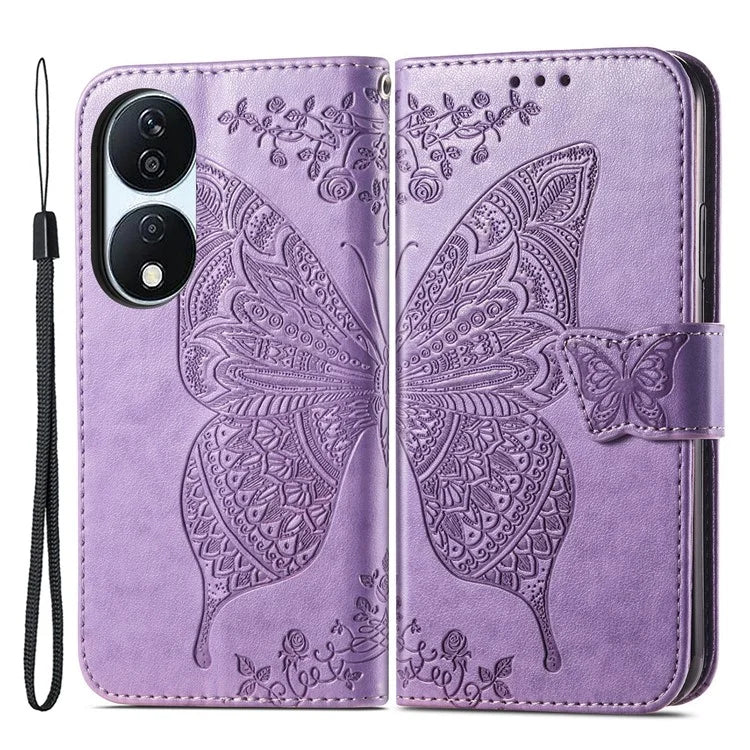 For Honor X7b 4G Shockproof Case Butterfly Pattern Wallet Style Phone Guard Cover