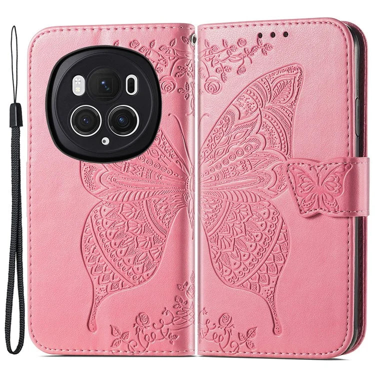 For Honor Magic6 Pro 5G Wallet Case Imprinted Butterfly Pattern Phone Protective Shell